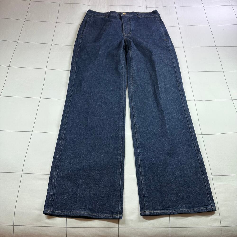 J.Crew Jeans Womens 27 Blue Full Length Slim Wide Trouser Dark Rinse Wash Denim - Picture 3 of 14